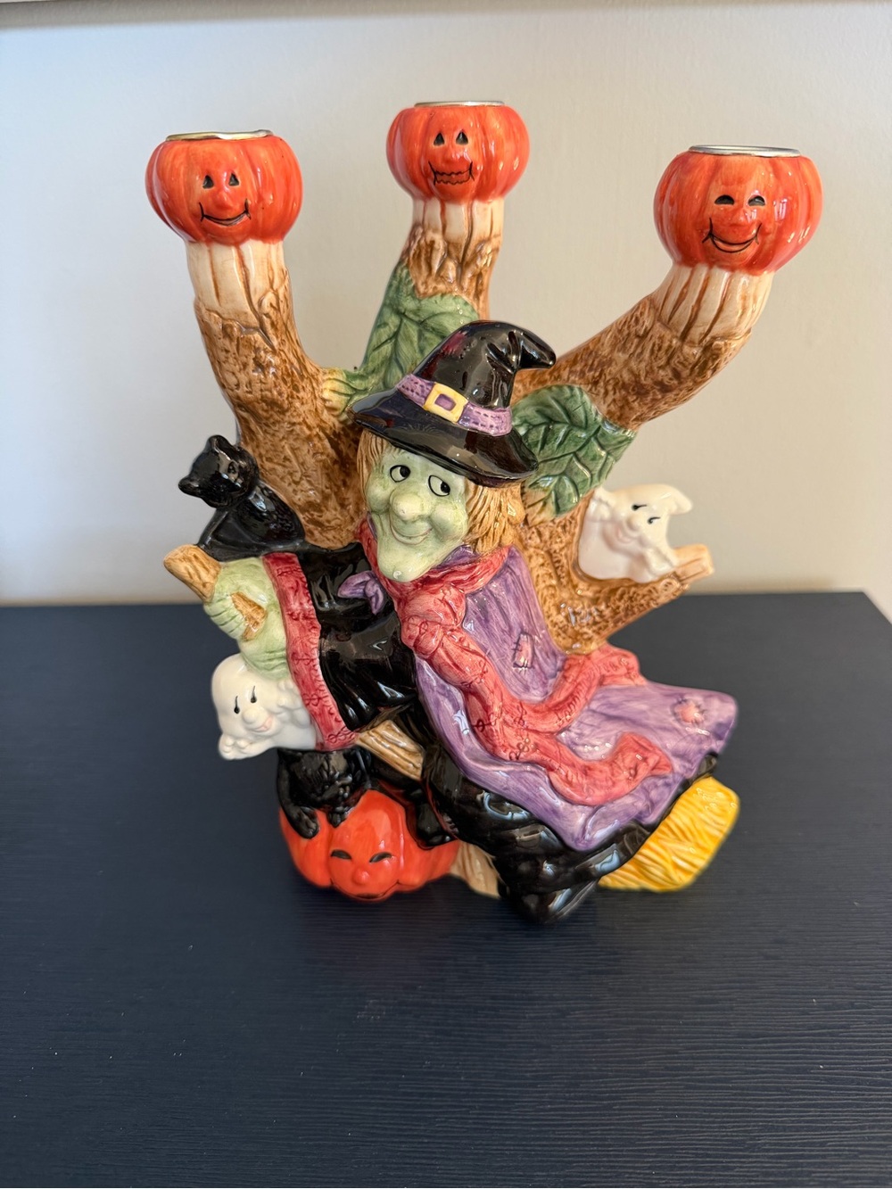 Vintage 1996 Fitz & Floyd Halloween Witch Pumpkin Candelabra